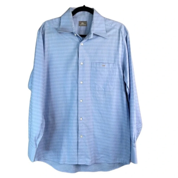 LACOSTE Mens Button Up Dress Shirt Light Blue Long Sleeve Logo Preppy 40 (M) - Picture 2 of 15